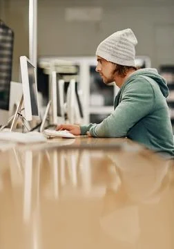 Student, computer and study in college library for programming course, project Stock Photos