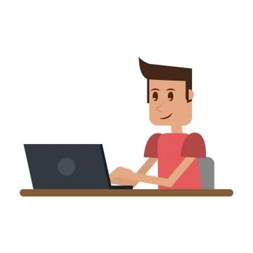 Student with computer Illustrazione stock