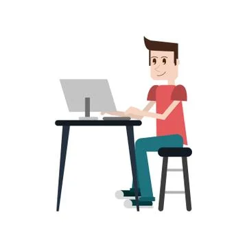 Student with computer Illustrazione stock