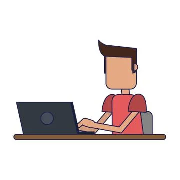 Student with computer Illustrazione stock