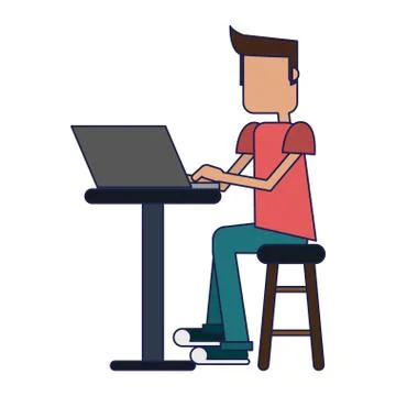 Student with computer Illustrazione stock