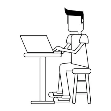 Student with computer Illustrazione stock