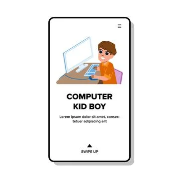 Student computer kid boy vector Stock Illustration