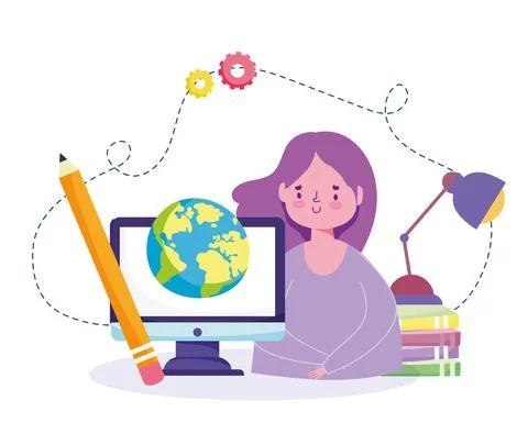 Student computer studying Stock-Illustration