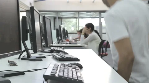 Student at the computer workstation Stock Footage 54932672
