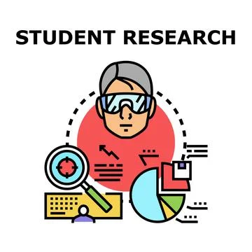 Student conducting research and analyzing data concept Stock Illustration