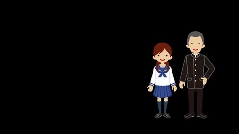 Student Couple explaining - Alpha channel file -Japanese School Uniform Stock Footage 71353387