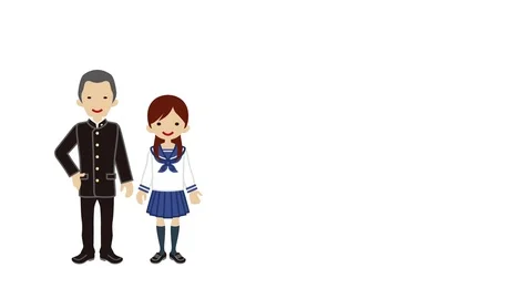 Student Couple explaining- Japanese School Uniform, Left position Stock Footage 71353341