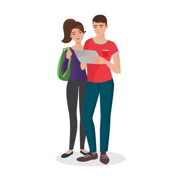 Student couple using tablet Stock Illustration