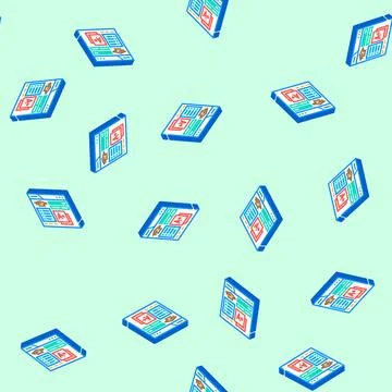 Student dashboard education platform isometric icon seamless pattern Stock Illustration