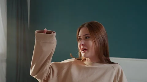 Student demonstrates expressive speaking during training. Caucasian student Stock Footage 336867173