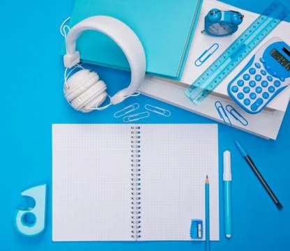 Student desk with open notebook Stock Photos