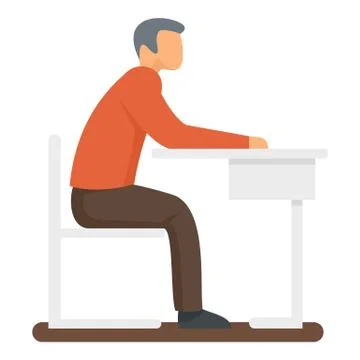 Student at desktop icon, flat style Stock Illustration