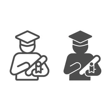 Student with diploma line and solid icon, startup concept, university student Illustrazione stock