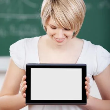Student displaying the screen of her tablet-pc Stock Photos