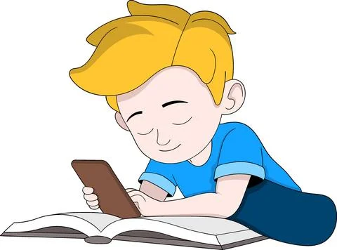Student Distracted by Smartphone While Studying Illustration Stock Illustration