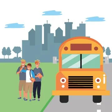 Student diverse group bus stop Illustrazione stock