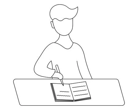 The student does his homework, writes in a notebook with a pen Stock Illustration