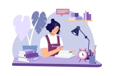 Student doing homework Illustration concept on white background Stock Illustration