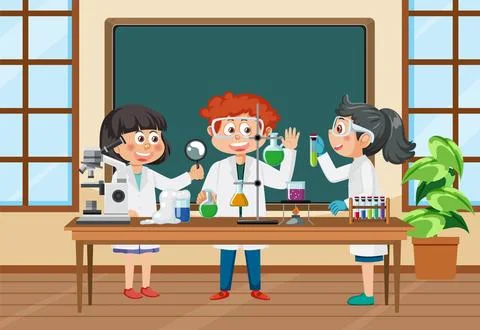 Student doing science experiment in laboratory Stock Illustration