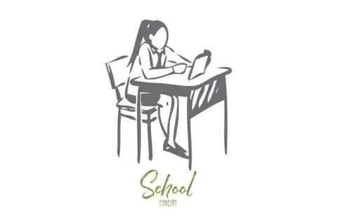 Student doing task concept sketch. Isolated vector illustration Stock Illustration