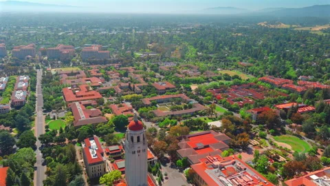 Student Dormitory Building And Hoover Tower Within Stanford University in Stock Footage 312256085