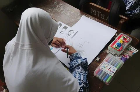 A Student is Drawing at School Stock Photos