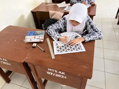 A Student is Drawing at School Foto stock