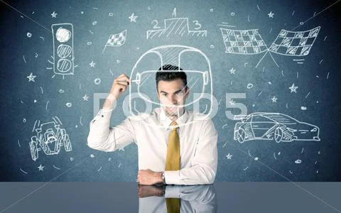 Student dreaming of becoming racer concept Stock Photos