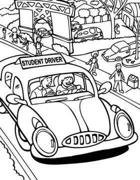 Student driver with instructor - black and white Stock Illustration