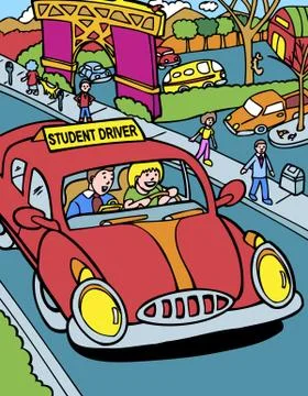 Student driver with instructor 스톡 일러스트