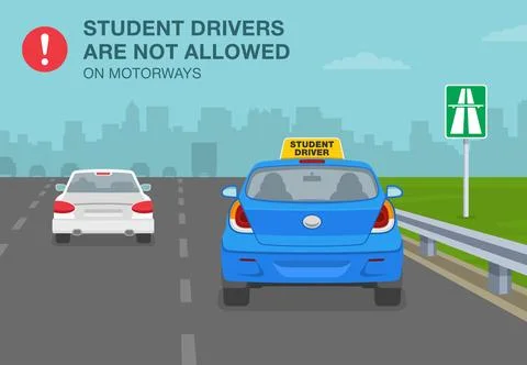 Student drivers are not allowed on expressway. Back view of a car learner car. 스톡 일러스트