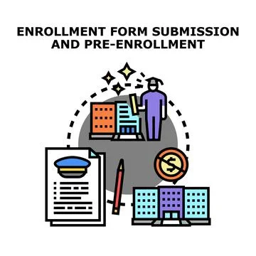 Student enrolling in education program submitting application form Stock Illustration