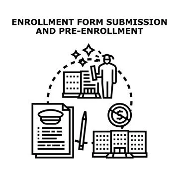 Student enrolling in education program submitting application form Stock Illustration