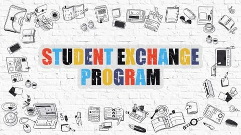 Student Exchange Program in Multicolor. Doodle Design Stockillustratie