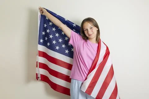 Student exchange program in the USA with American flag Stock-Fotos
