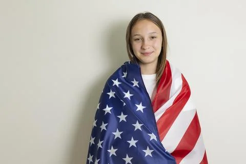 Student exchange program in the USA with American flag Stock-Fotos