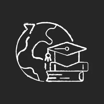 Student exchange programme chalk white icon on dark background Ilustración de archivo