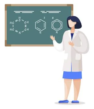 Student Explaining Molecular Formula on Blackboard Stock Illustration