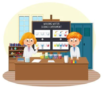 Student explaining walking water science experiment Stock Illustration