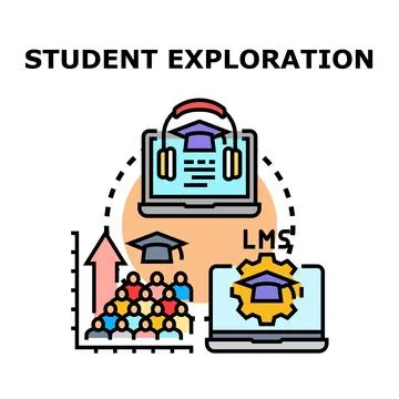 Student exploration process in online education learning Illustrazione stock