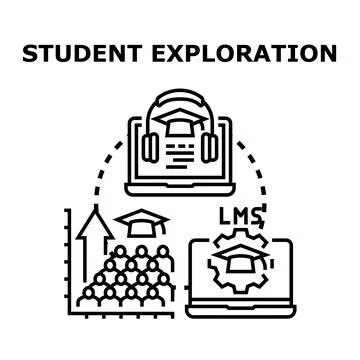 Student exploration process in online education learning Stock Illustration