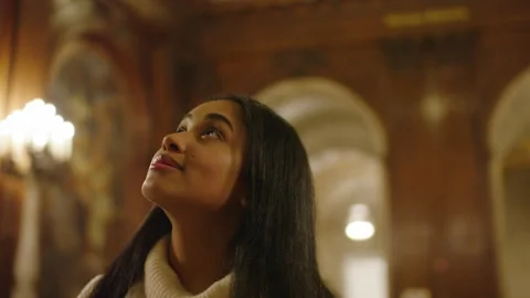 Student exploring the beautiful interior of New York Public Library Stock-Footage 312768729