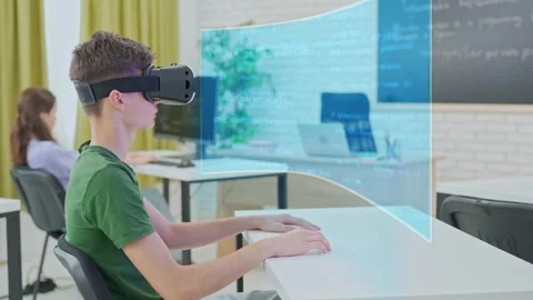 Student Exploring Programming Concepts through Virtual Reality Stock Footage 282107885