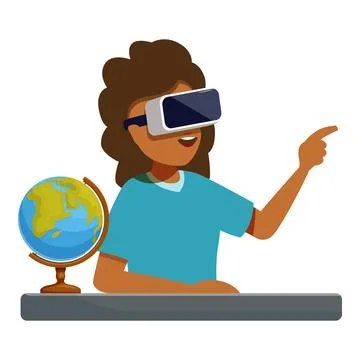Student exploring world with virtual reality headset and globe Stock Illustration