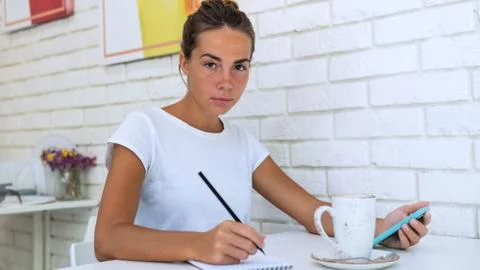 Student female indoor cafe Stock Photos