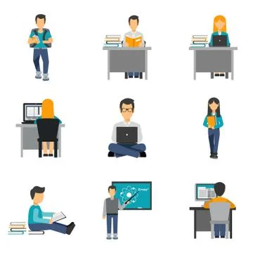 Student Flat Icons Set Stock Illustration