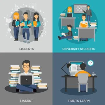 Student Flat Set 库存插图