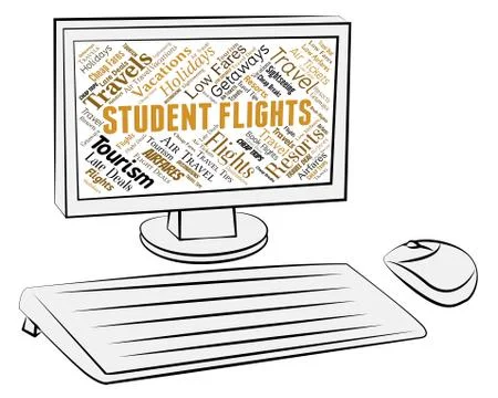  Student Flights Representing Online Computer And Aeroplane Иллюстрация