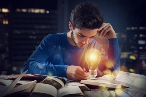 Student found a solution to solve a problem. Concept of innovation and 写真素材